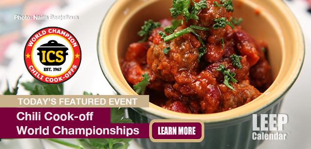No Image found . This Image is about the event Chili Cook-off World Championships: September 26-28 (est). Click on the event name to see the event detail.