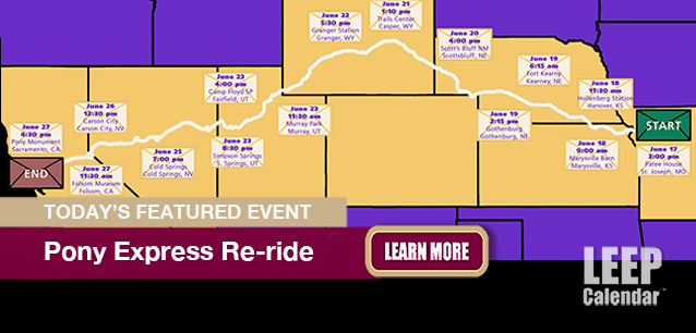 No Image found . This Image is about the event Pony Express Re-ride: June 16-26 (est). Click on the event name to see the event detail.